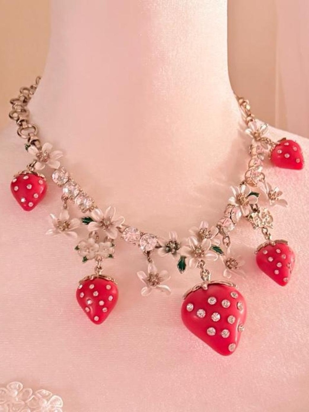 Betsey Johnson Strawberry Charm Flower Necklace